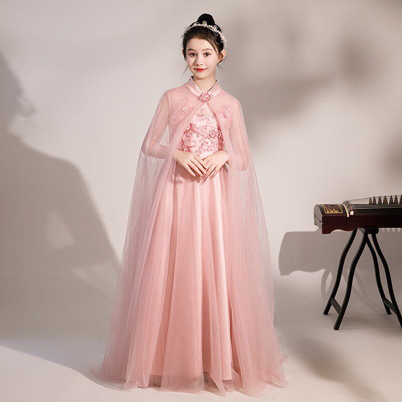 中国风女童古筝演出服民乐演奏比赛表演服儿童合唱艺考表演礼服裙