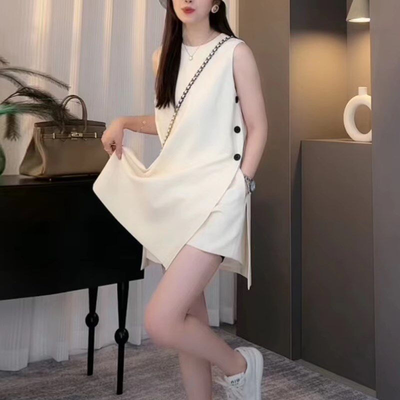 时髦洋气春夏季套装女设计感2024新款无袖连衣裙背心裙短裤两件套