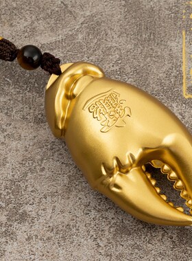 手中有钱手把件纯铜招财手里有钳螃蟹钳手上有钱黄铜摆件把玩礼品