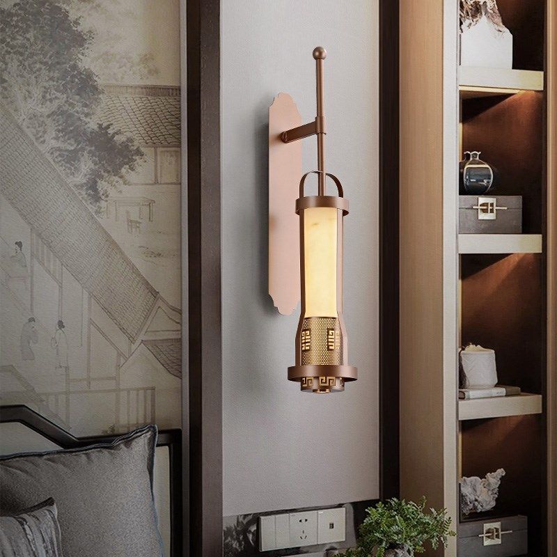 新中式云石壁灯设计师别墅复式楼酒店大堂过道客厅加长杆卧室灯具