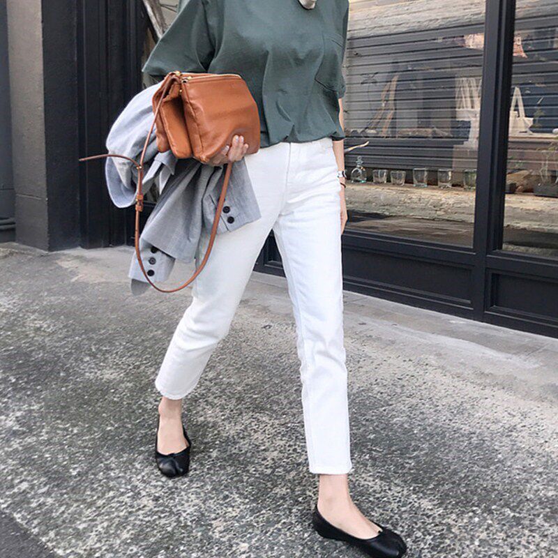 白色加绒牛仔裤子女秋冬新款小个子烟管裤显瘦高腰宽松九分直筒裤