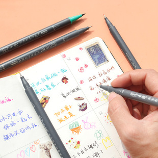 中柏双头彩色勾线笔描边学生用儿童画画专业美术色彩小学生沟边描