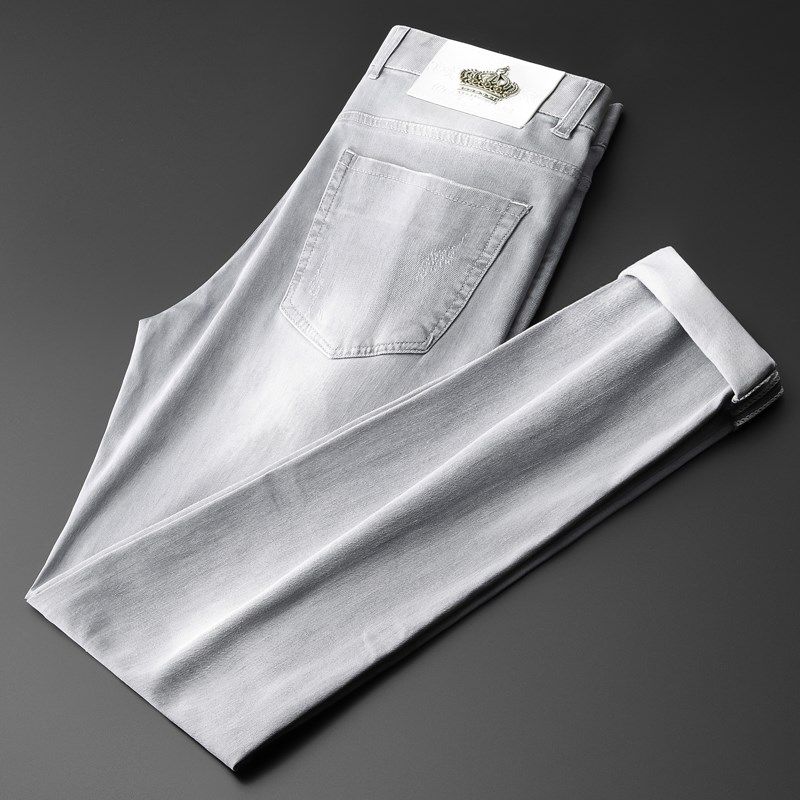 夏季加长版牛仔裤男115cm青年弹力修身小脚裤190高个子薄款裤子黑