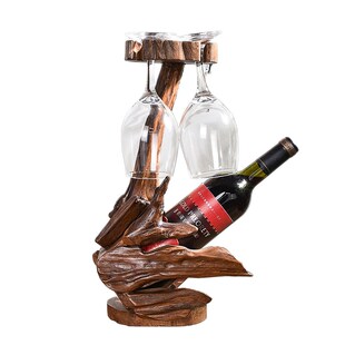 泰古牛牛牛老柚木酒架创意摆件挂红酒瓶杯架实木复古葡萄酒展示架