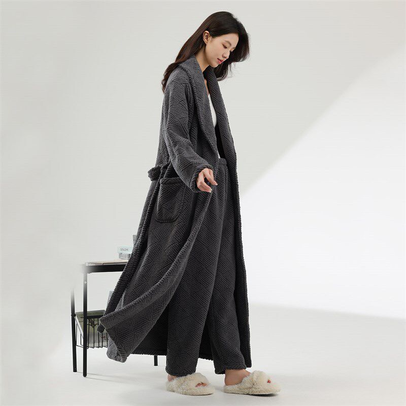 半边绒睡袍女新款冬季浴袍加厚保暖珊瑚绒情侣睡衣浴衣长款男士