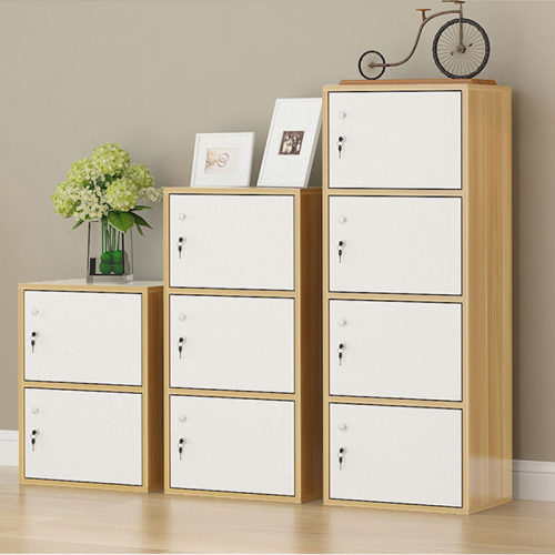 简易柜子储物柜书柜带门带锁小柜子自由组合儿童柜员工柜阳台木柜