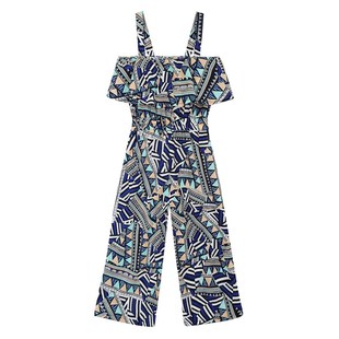 高级感一字肩背带碎花雪纺阔腿连体连衣裤女夏季新款女装沙滩套装