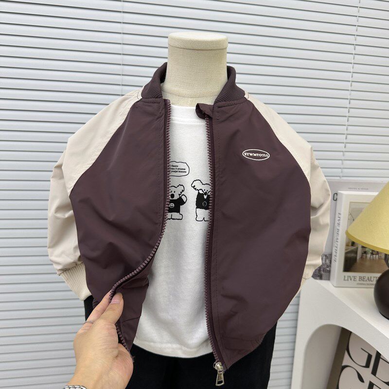 男童春秋装外套2024新款儿童插肩袖拼色夹克衫中小童休闲洋气上衣