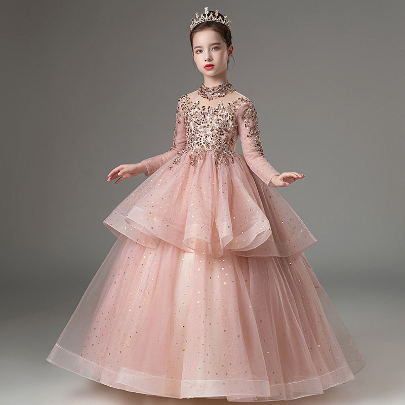 儿童礼服高端女童公主裙生日花童婚纱秋冬小主持人钢琴演出服走秀
