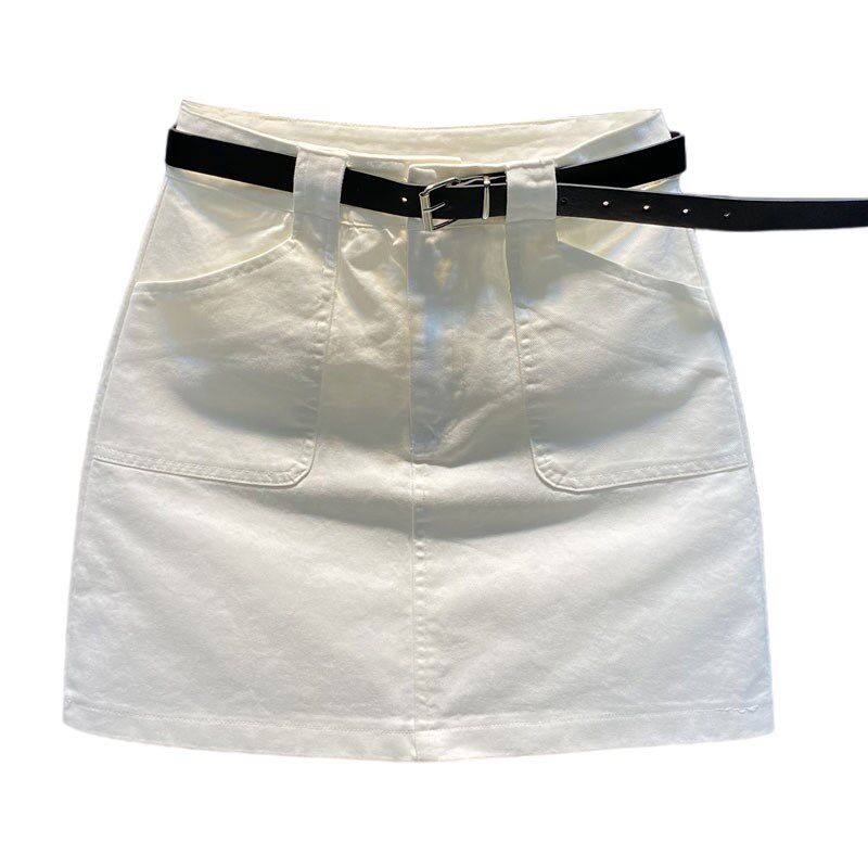 白色牛仔短裙女防走光2024年新款夏季高腰a字休闲百搭包臀半身裙