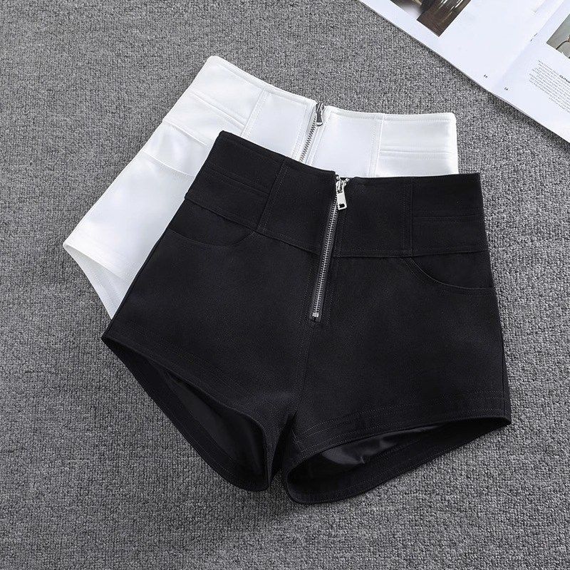 黑色西装短裤女2024新款春夏宽松显瘦a字靴裤设计感拉链阔腿裤子