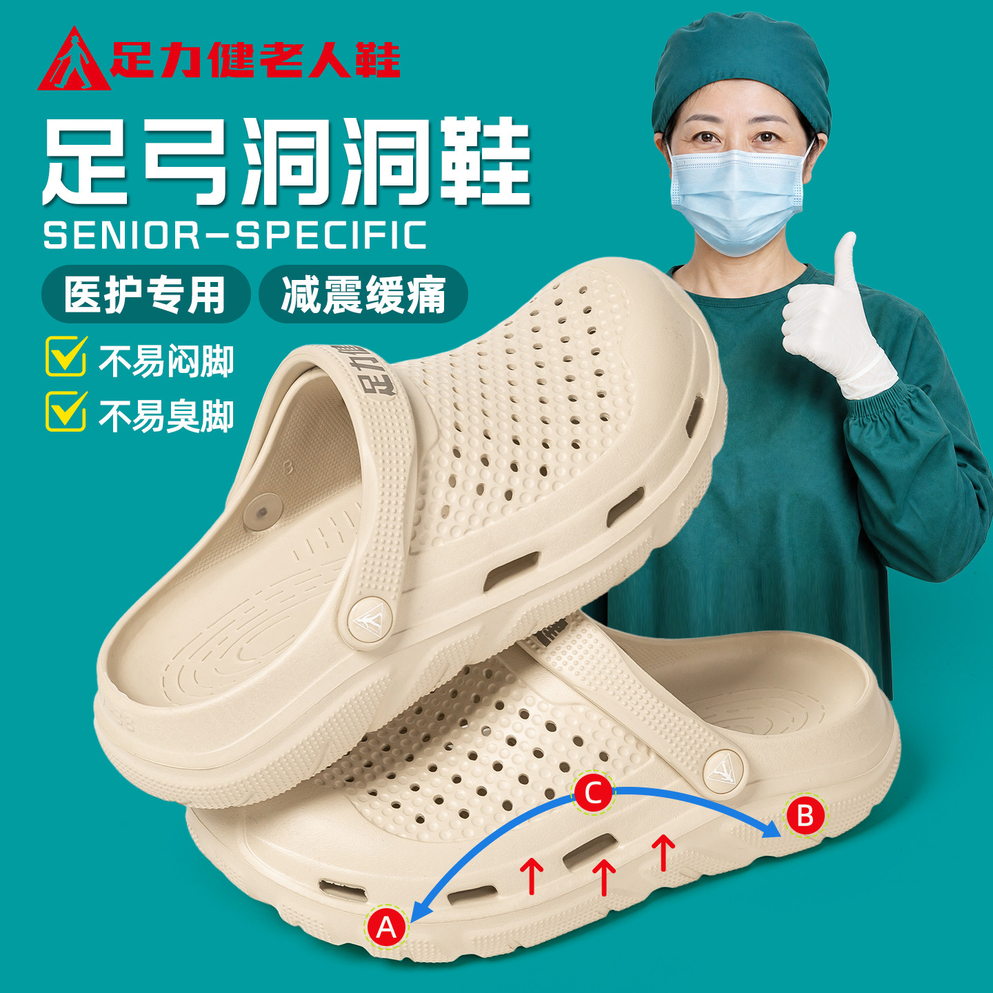 足力健老年人手术室拖鞋足弓洞洞鞋女医护士专用eva防滑防臭外穿
