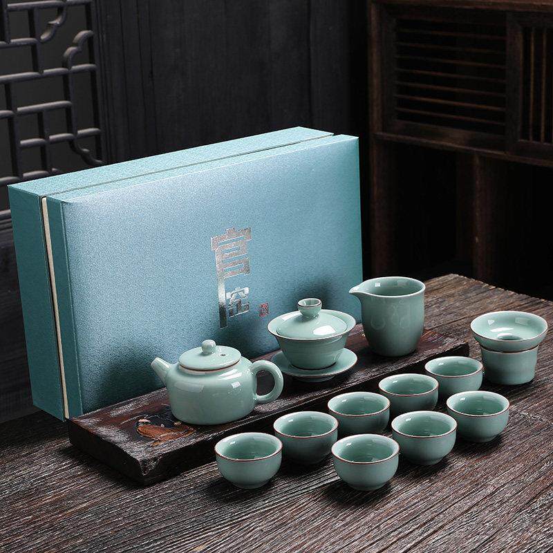 官窑功夫茶具茶杯茶壶套组家用客厅办公室节庆送礼品陶瓷高档礼盒