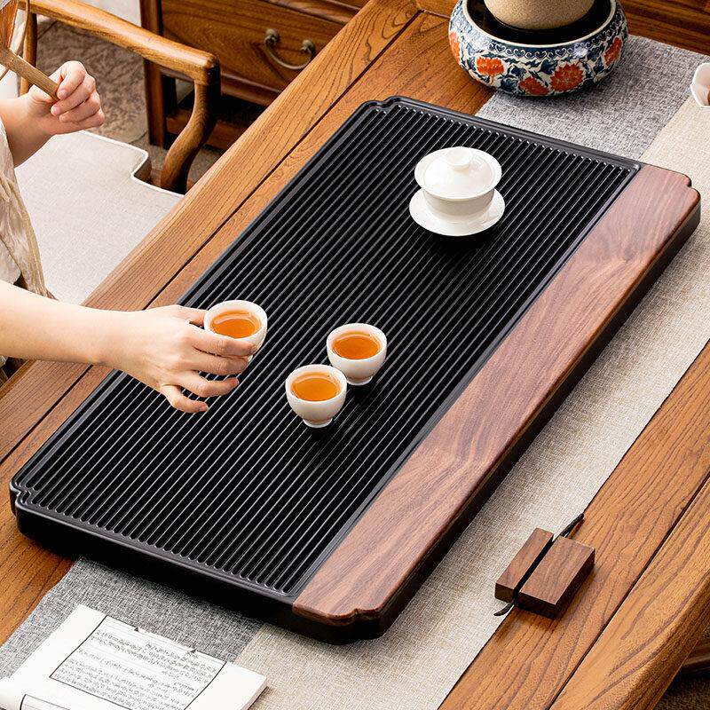 电木款茶盘胡桃木双色现代简约茶具家用大号高档精致办公室泡茶台