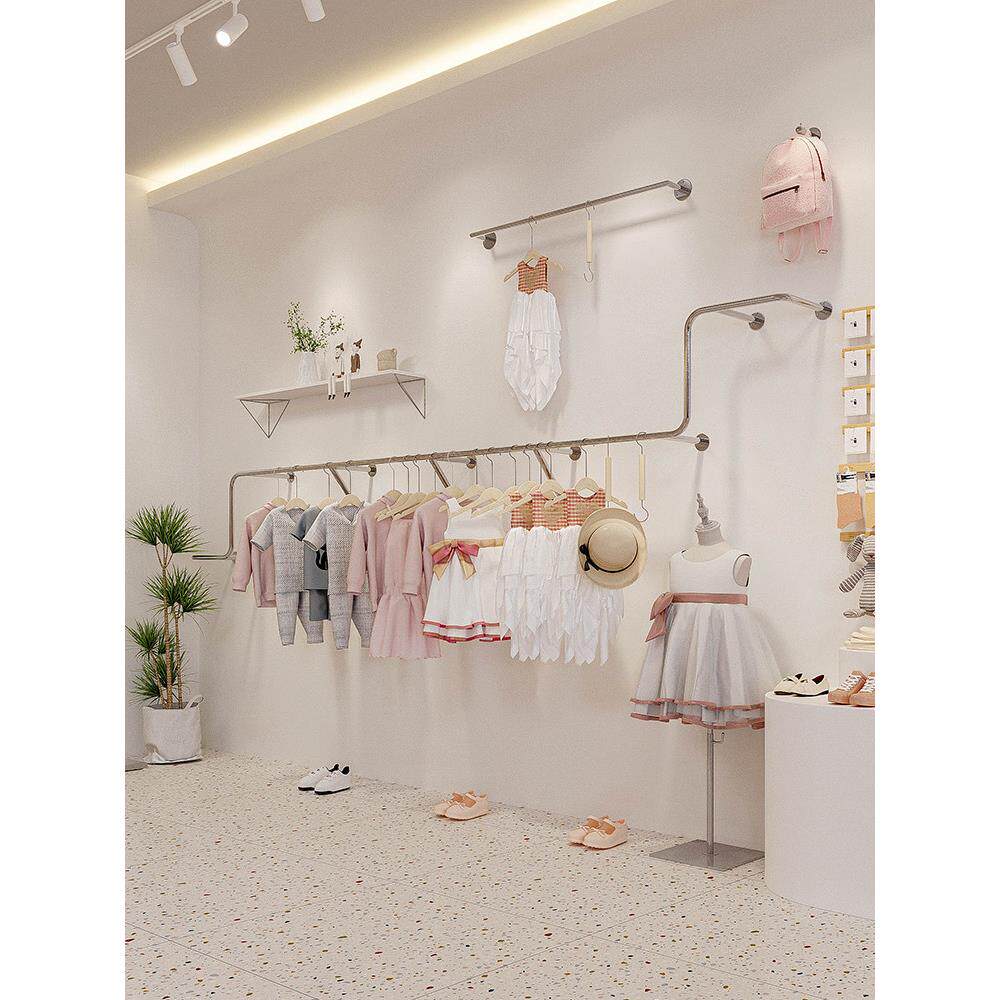 童装店展示架上墙组合不锈钢货架服装架子网红挂衣架壁挂式陈列架