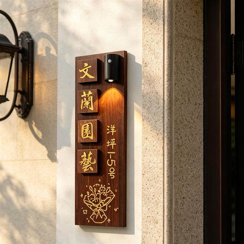 实木雕刻门牌定制别墅庭院入户门挂牌立体字门牌号中式复古装饰牌