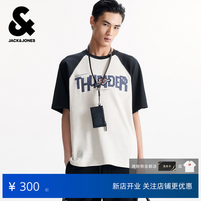 杰克琼斯户外运动NBA联名款男装冬春季新款插肩袖休闲宽松短袖T恤