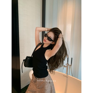 WENWAN【姐系天菜】辣妹挂脖修身基础百搭无袖吊带背心