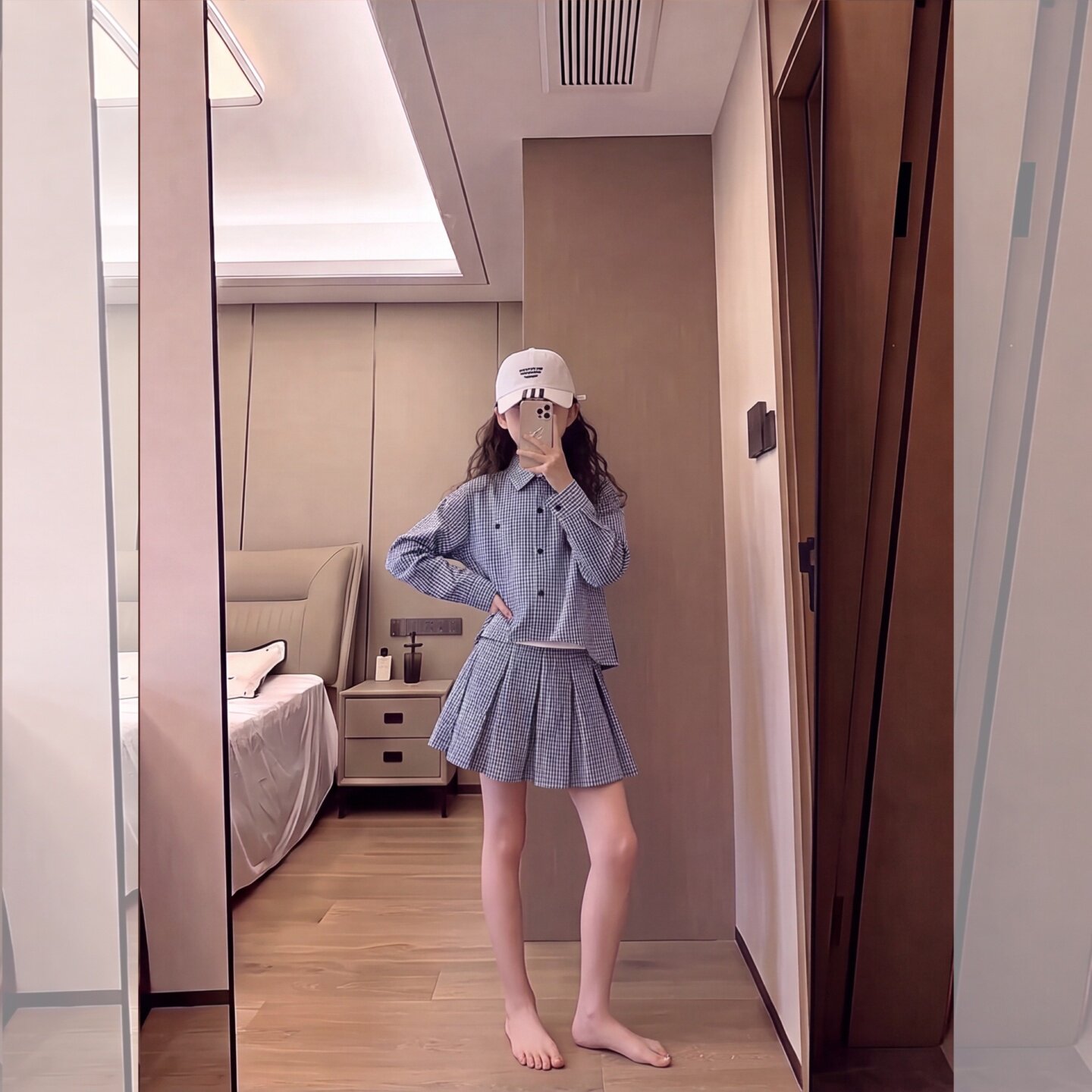 女童韩系格子衬衫百褶裙套装2026