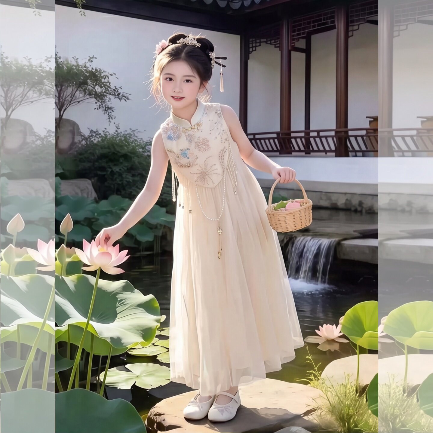 新款女童中式无袖旗袍连衣裙中童