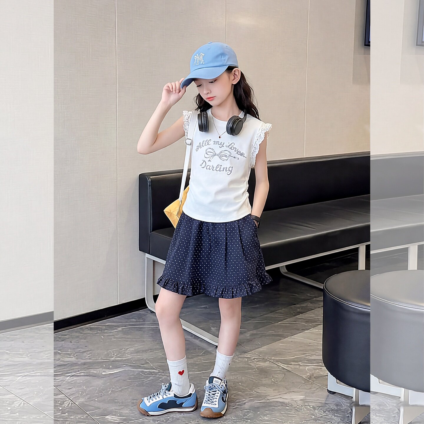 韩版女童夏装套装薄款飞飞袖上衣