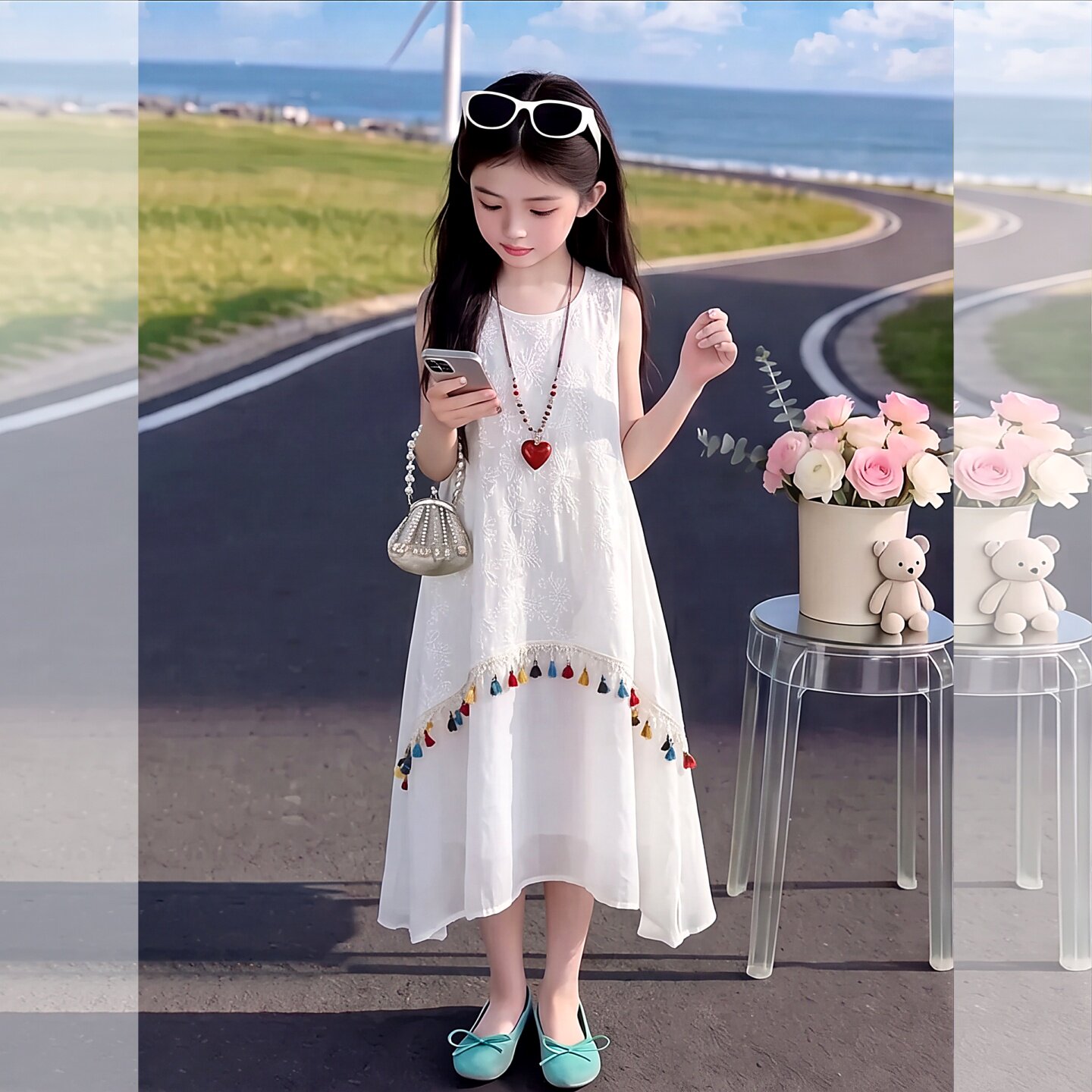 女童巨好看流苏连衣裙夏季2026新