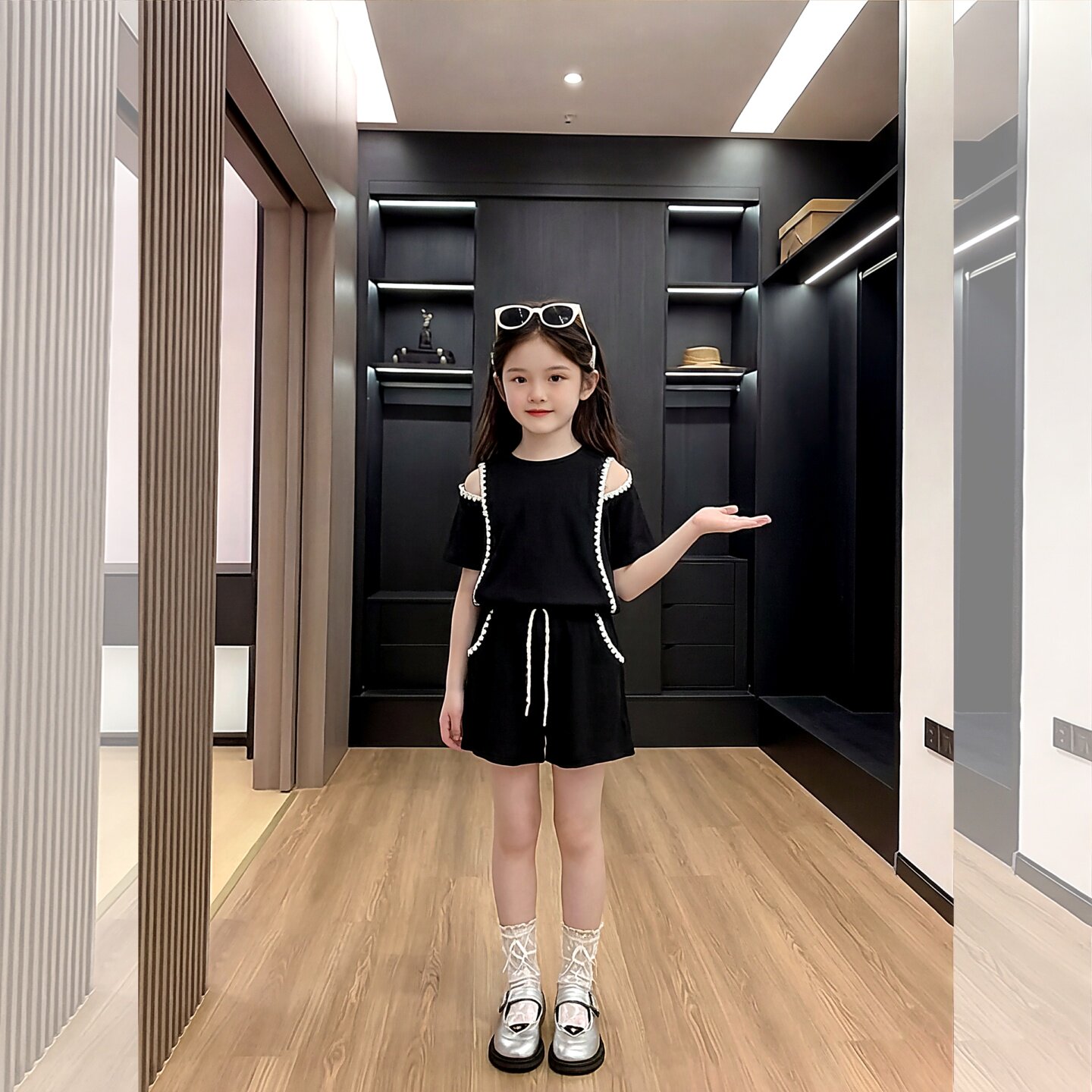 女童夏季露肩运动套装2026新款儿