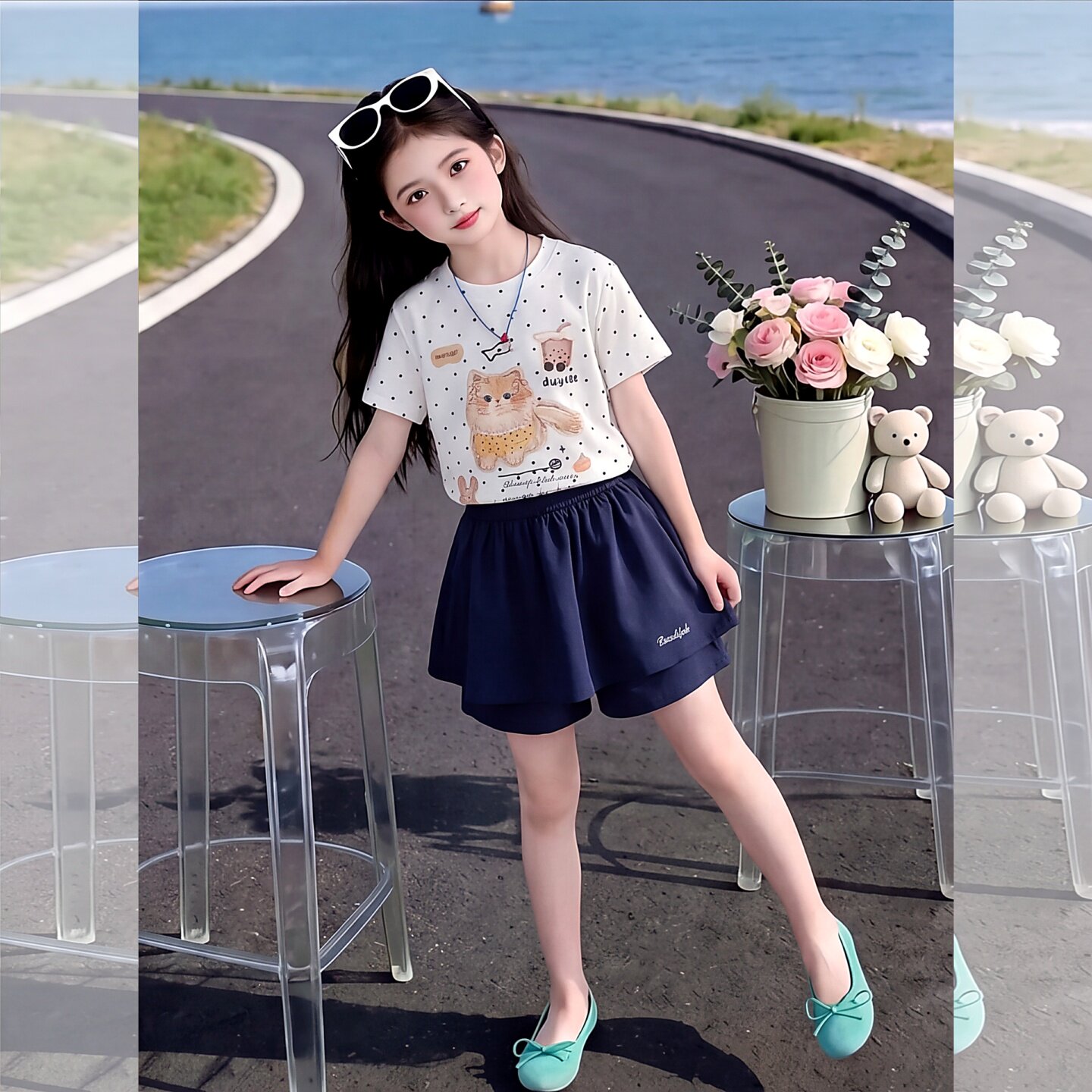 夏季新款女童两件套2026波点短袖