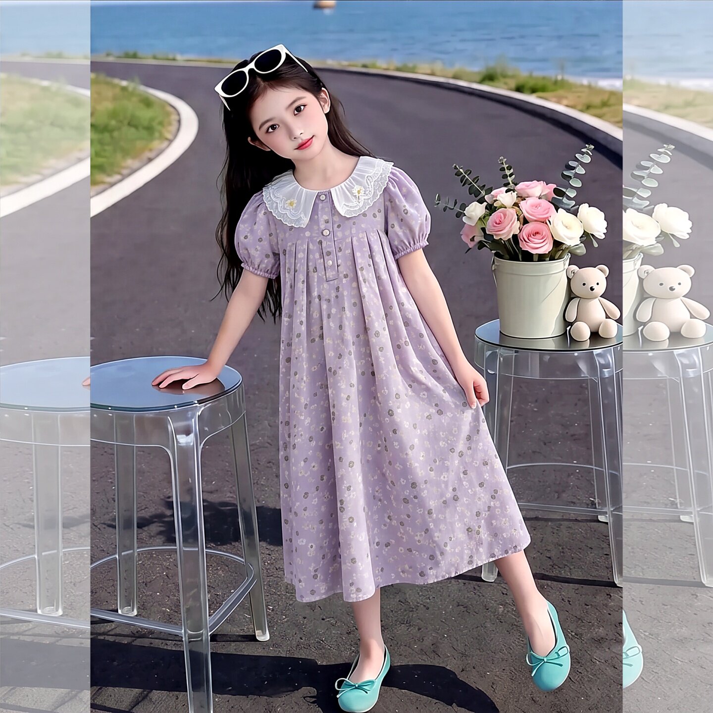 女童甜美碎花连衣裙2026新款夏季