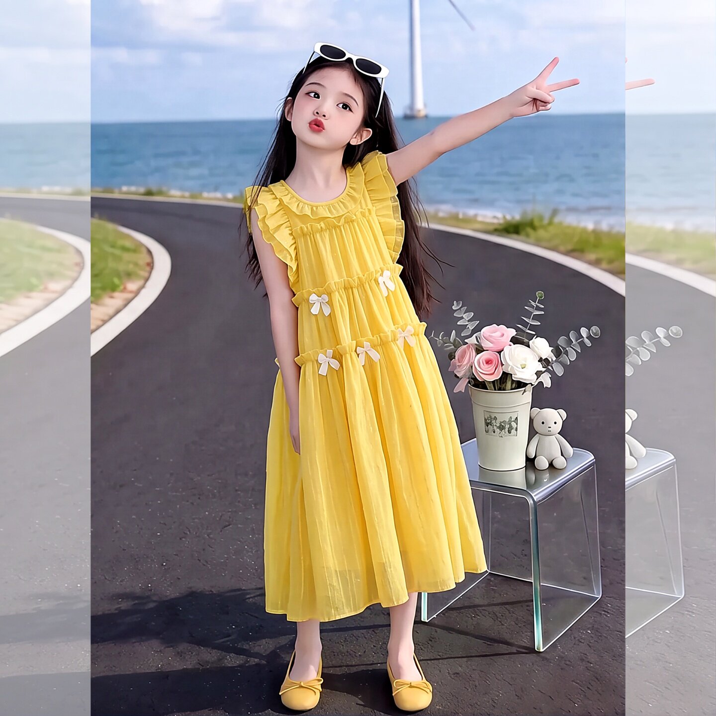女童飞袖连衣裙夏季2026新款潮童