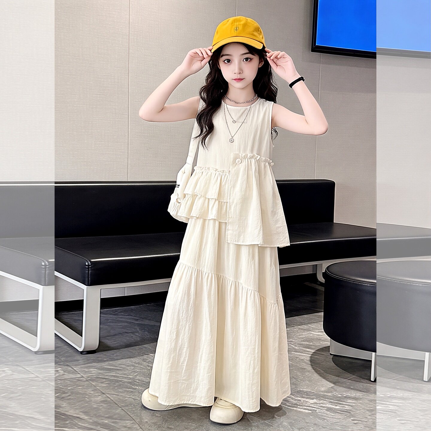 女童白色无袖连衣裙夏季2026新款