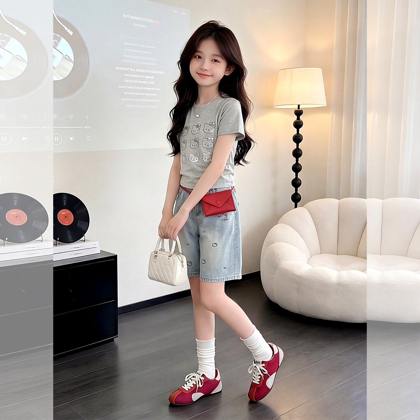女童夏装网红KT猫亮片短袖T恤女9