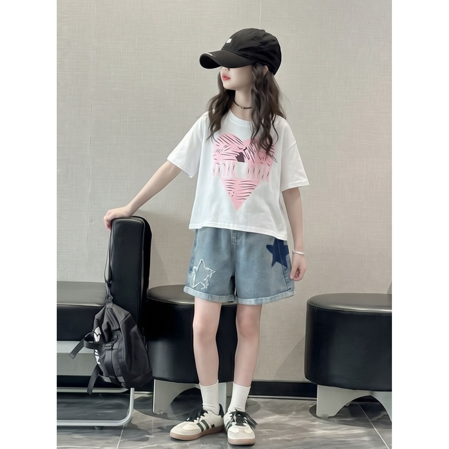 女童夏季洋气开叉t恤短裤套装女