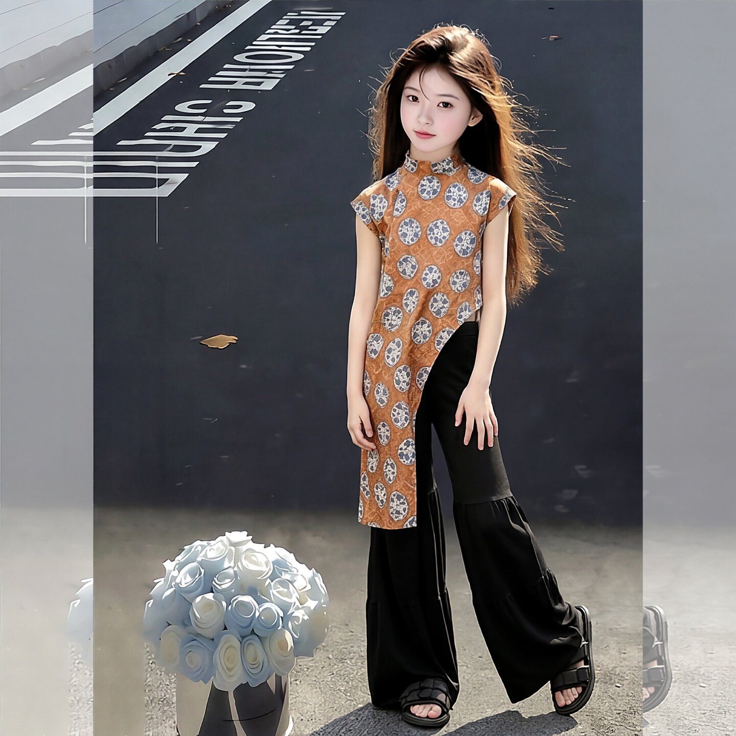 女童套装夏季中大童时尚复古旗袍