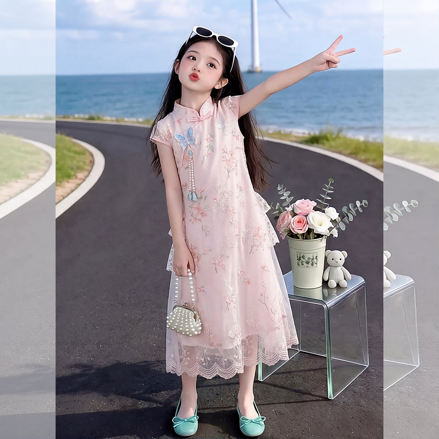 女童夏季新款碎花旗袍裙儿童裙子