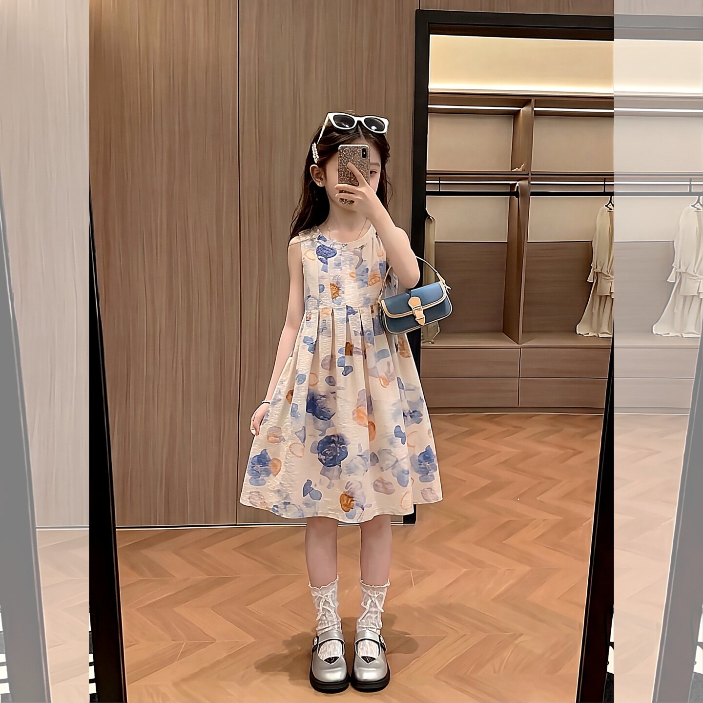 女童度假风雪纺无袖连衣裙夏季新