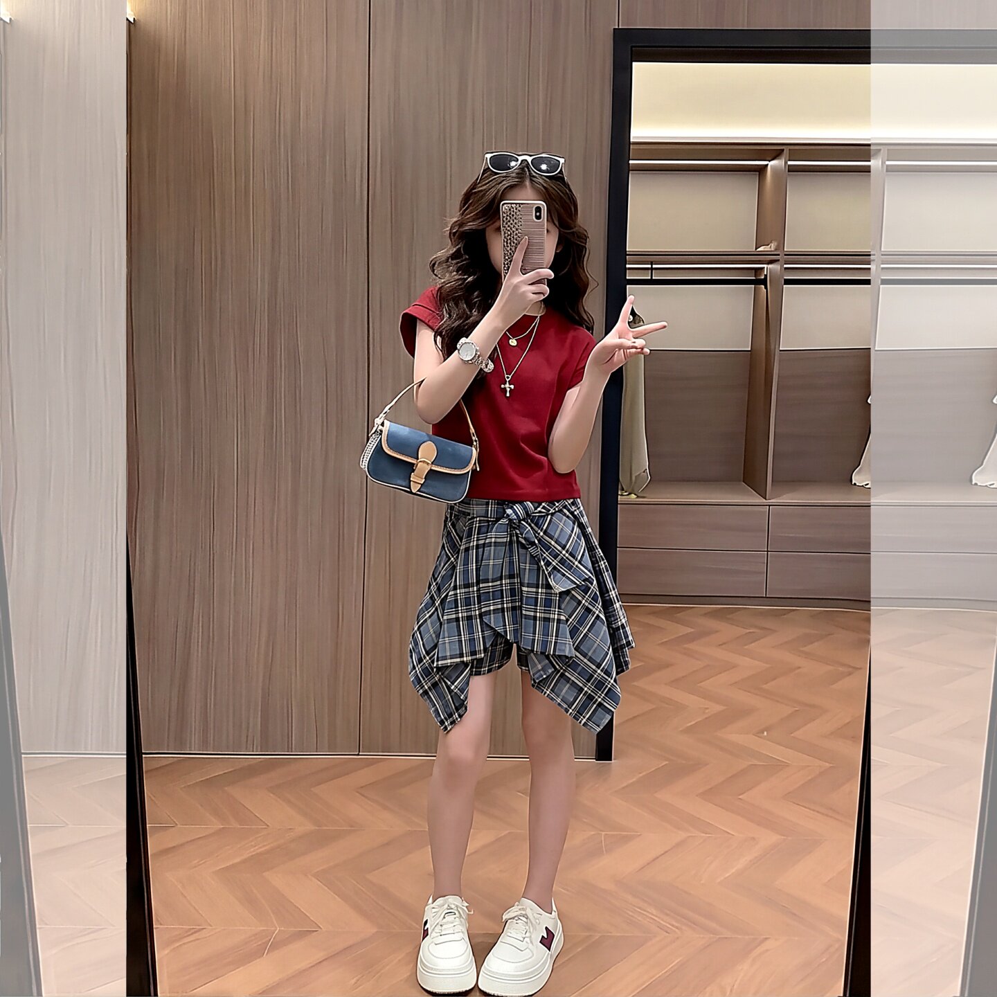 女童夏套装儿童女孩凉感短袖格子