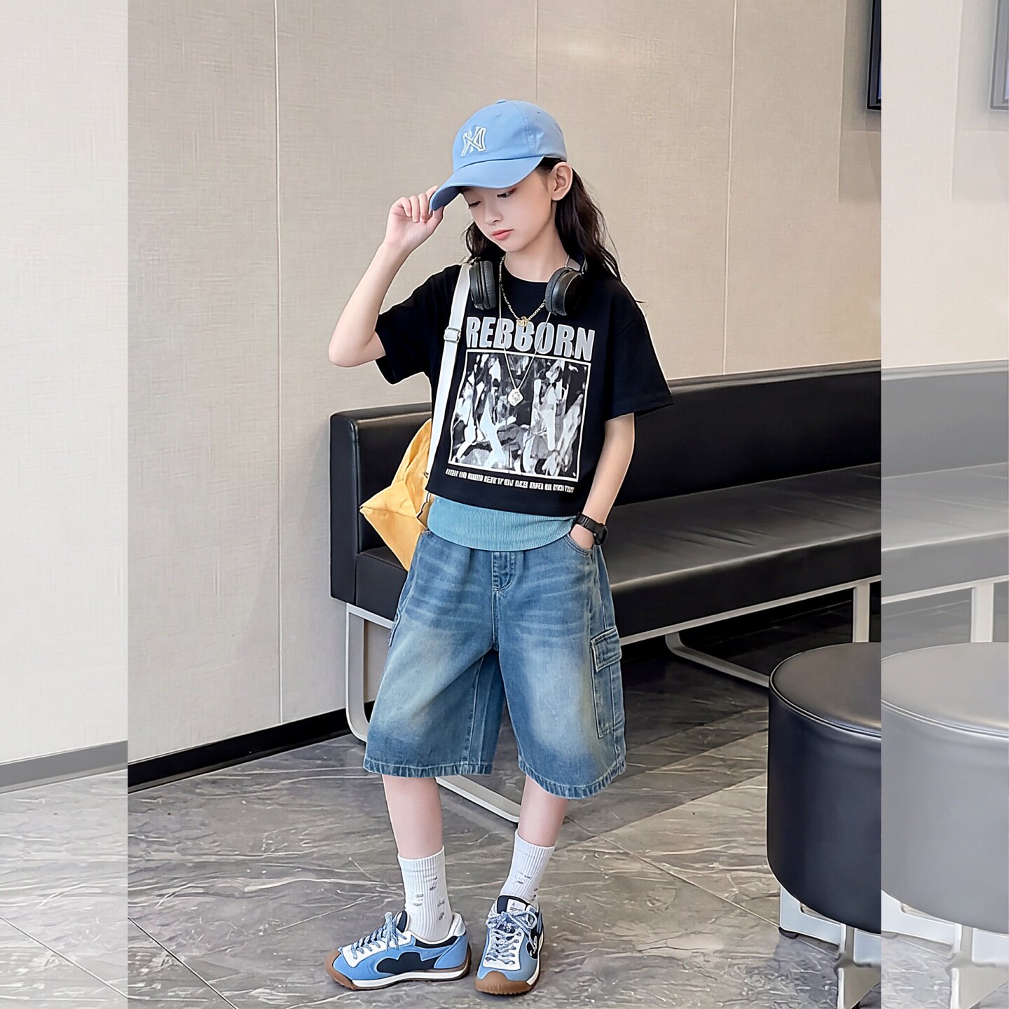女童牛仔短裤夏季套装2026新款童