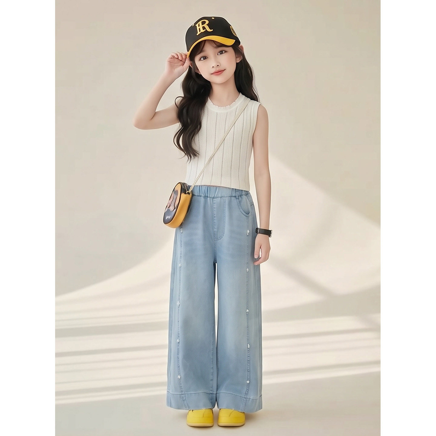 女童裤子夏季薄款2026新款儿童直筒牛仔裤中大童长裤初中生阔腿裤