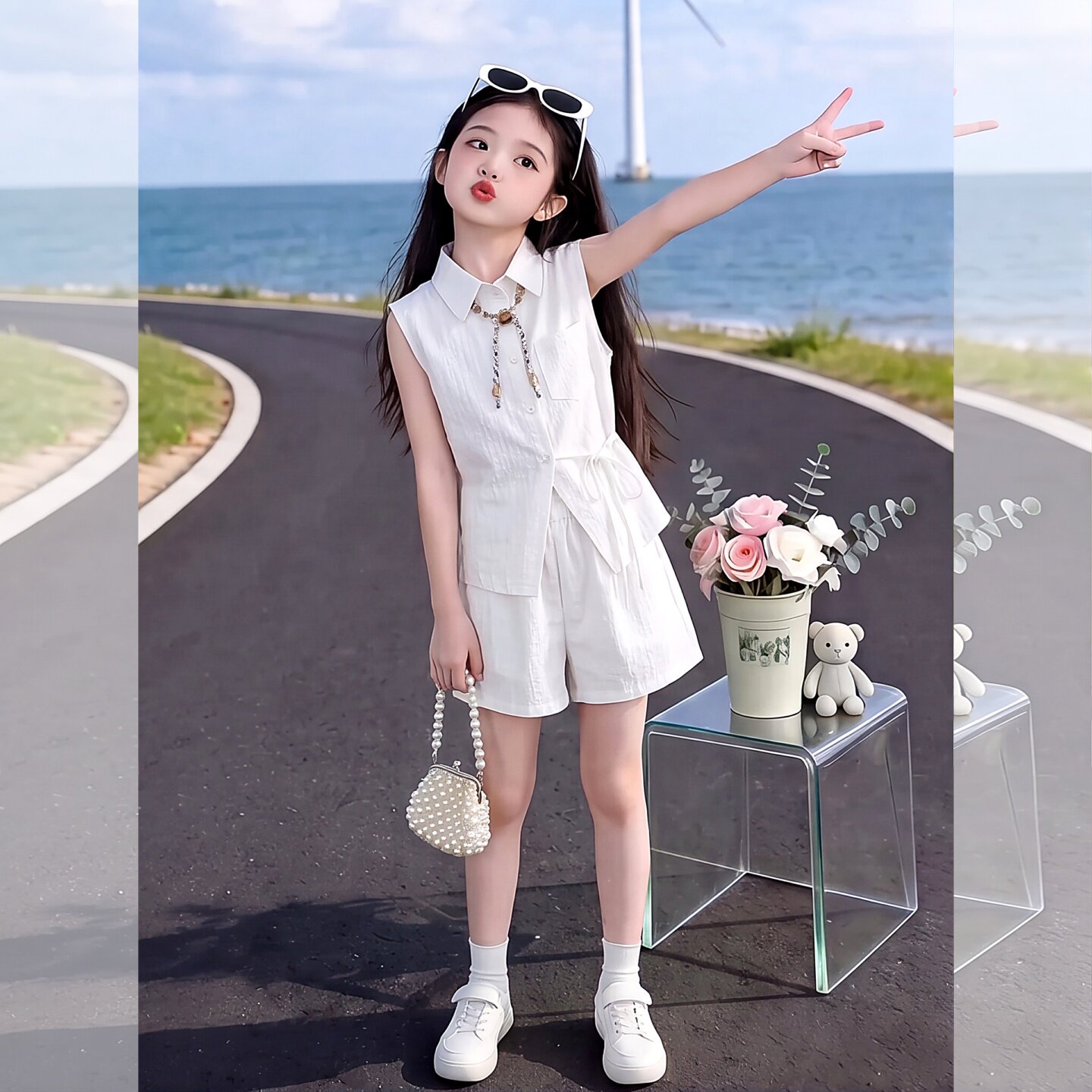 女童无袖衬衫套装夏季2026新款女