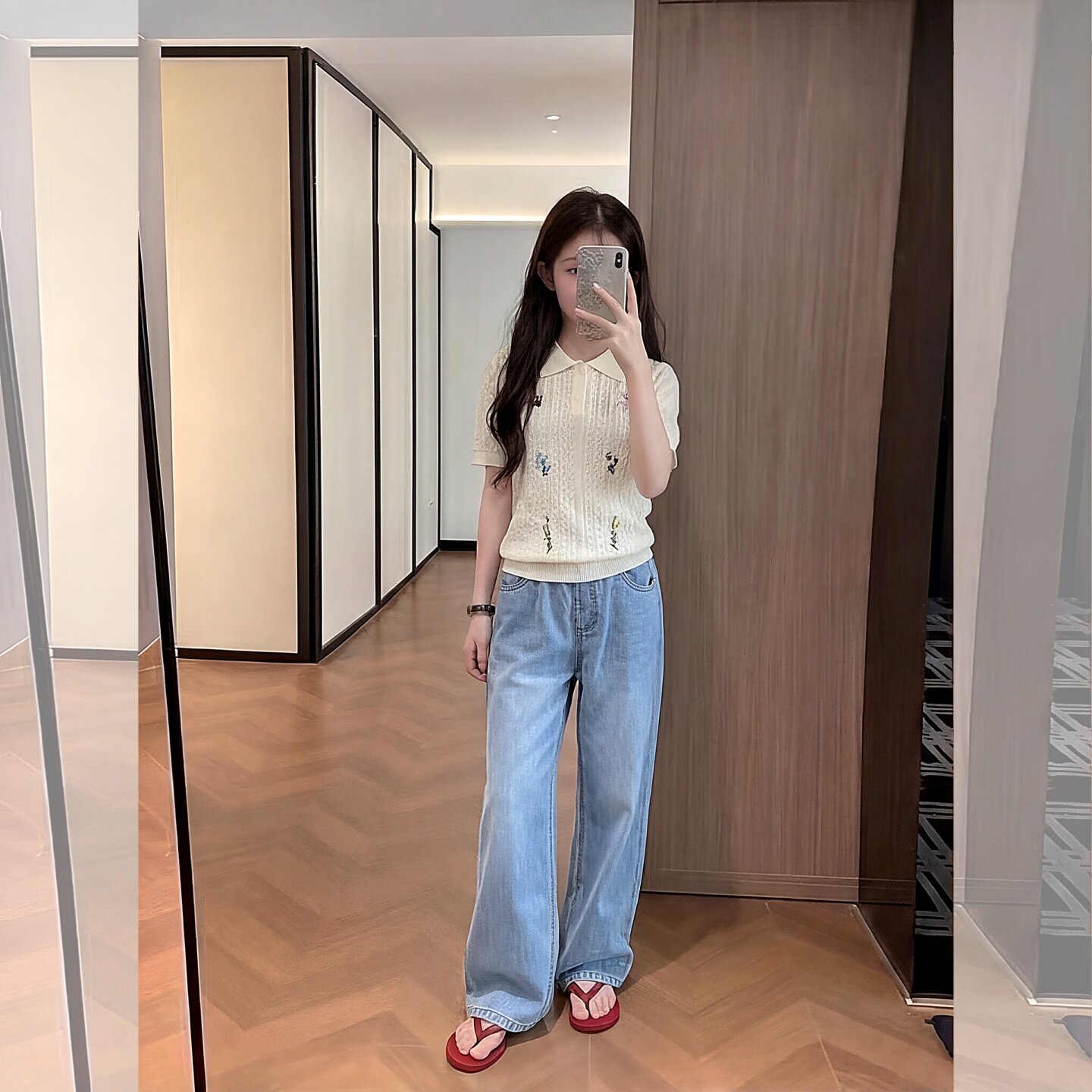 女童夏套装2026新款女孩杏色镂空