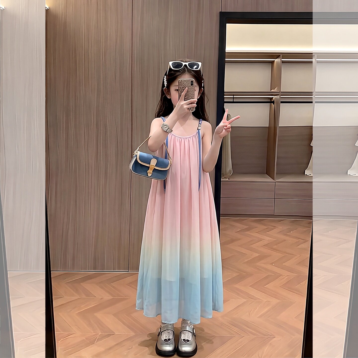 女童夏季渐变吊带连衣裙2026新款