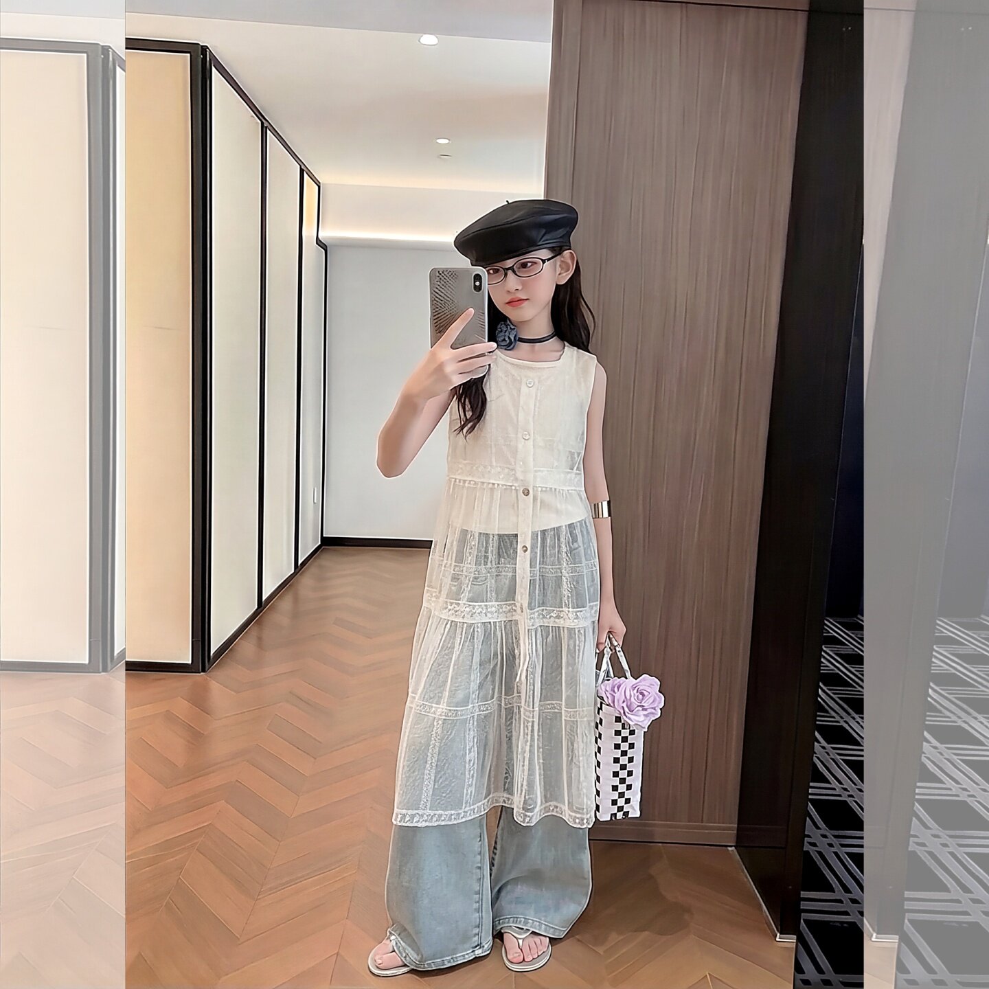 女童设计感套装夏中大童网纱叠穿