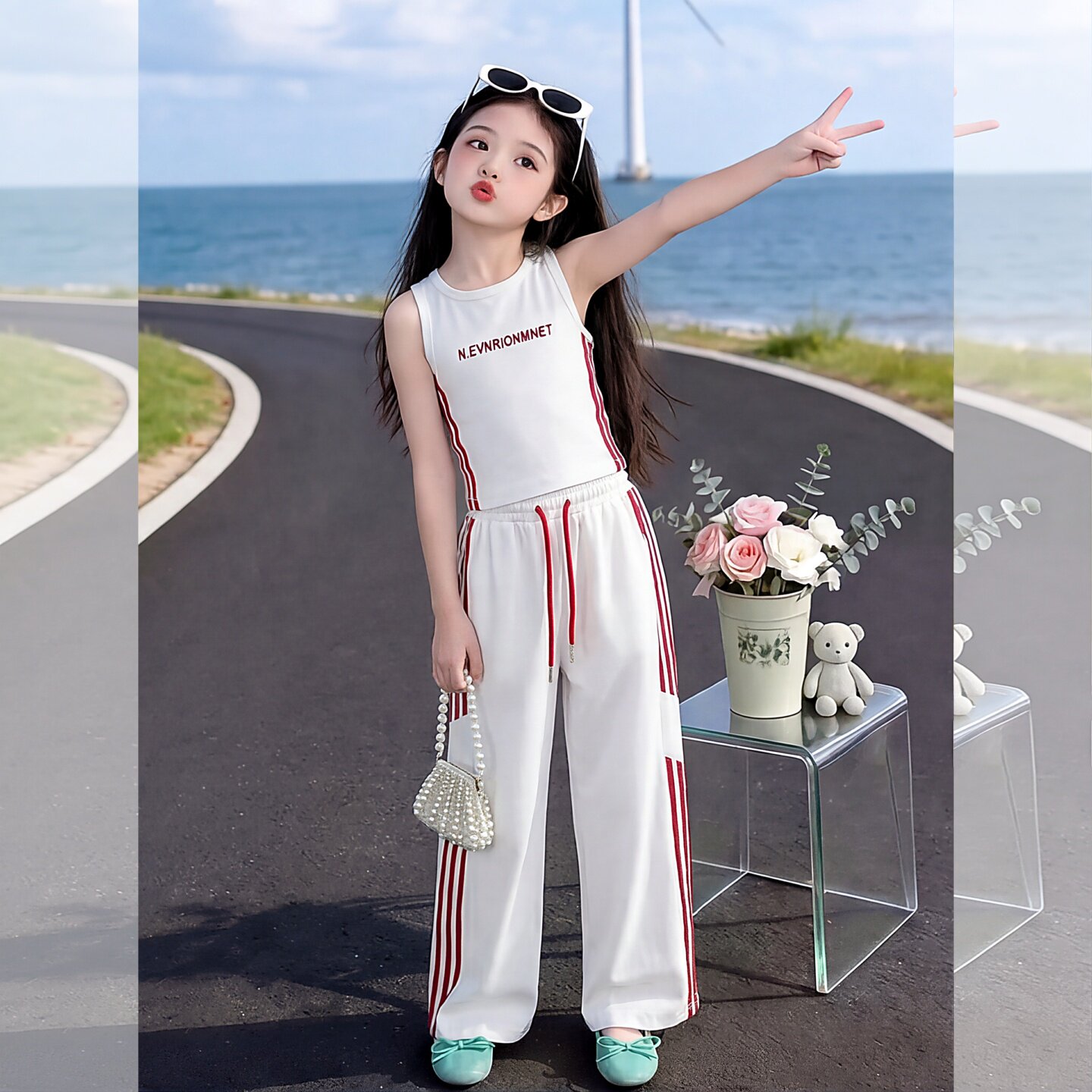女童洋气休闲背心裤子运动风套装
