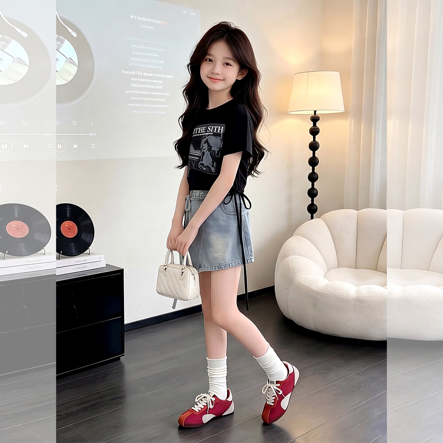 女童夏套装2026新款女孩大童巨好看薄款牛仔短裤初中生潮酷两件套