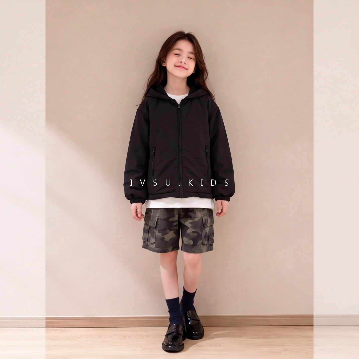 女童加厚连帽棉服黑色拉链外套秋
