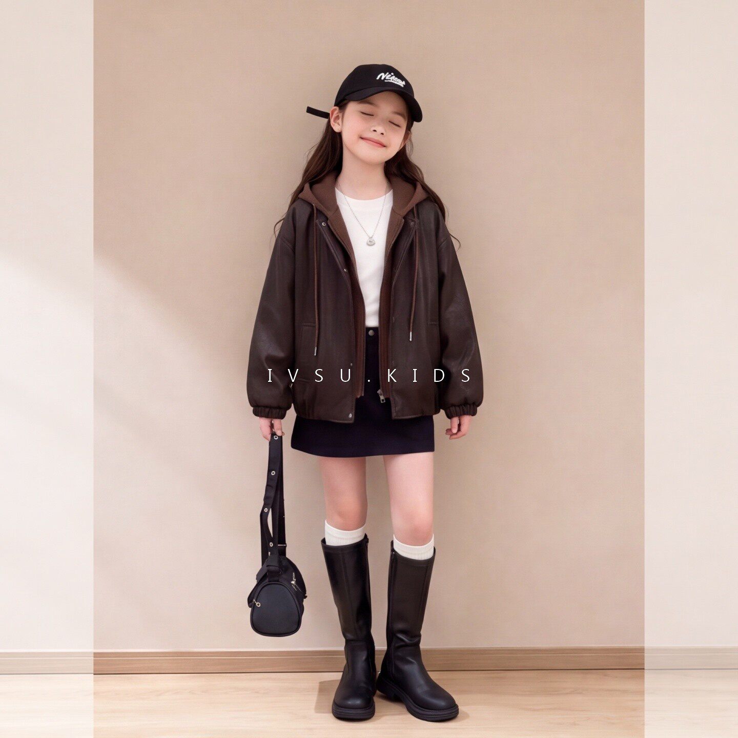 女大童加绒皮衣冬季假两件皮夹克