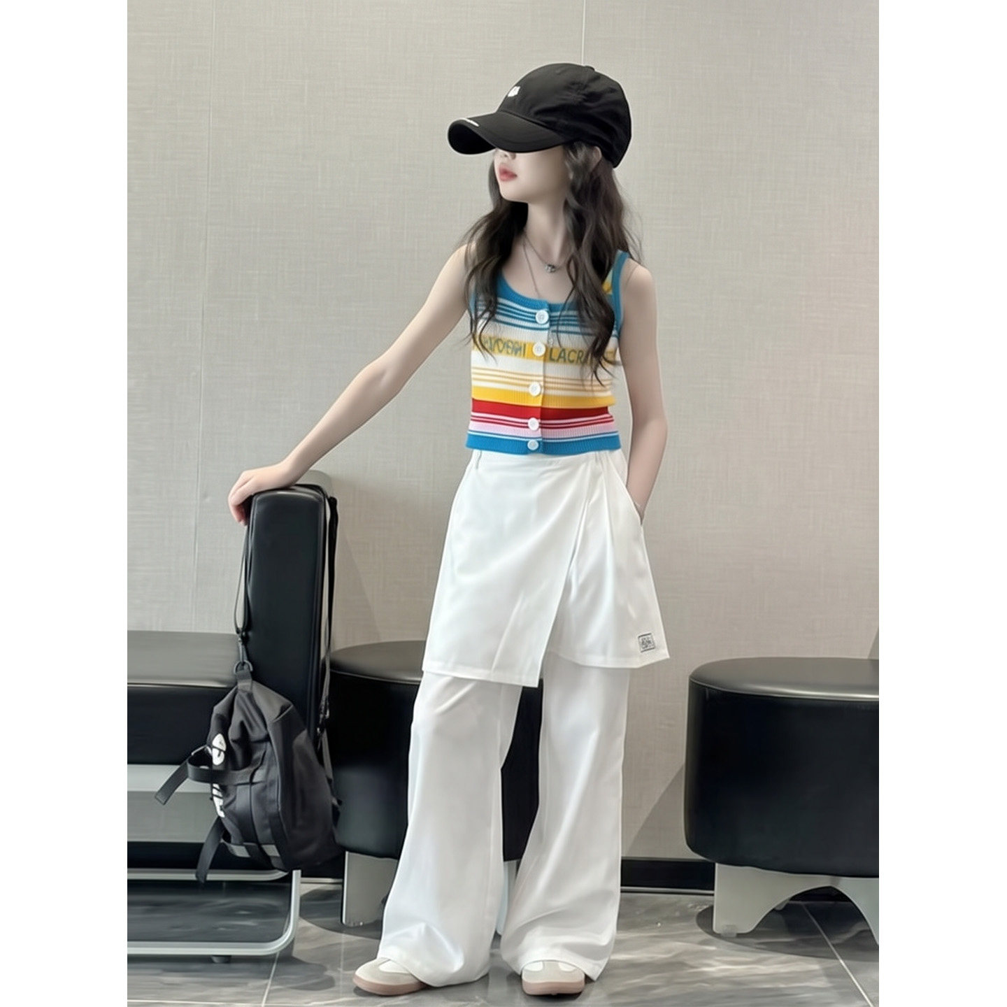 女童夏装彩条冰丝背心夏季2026新