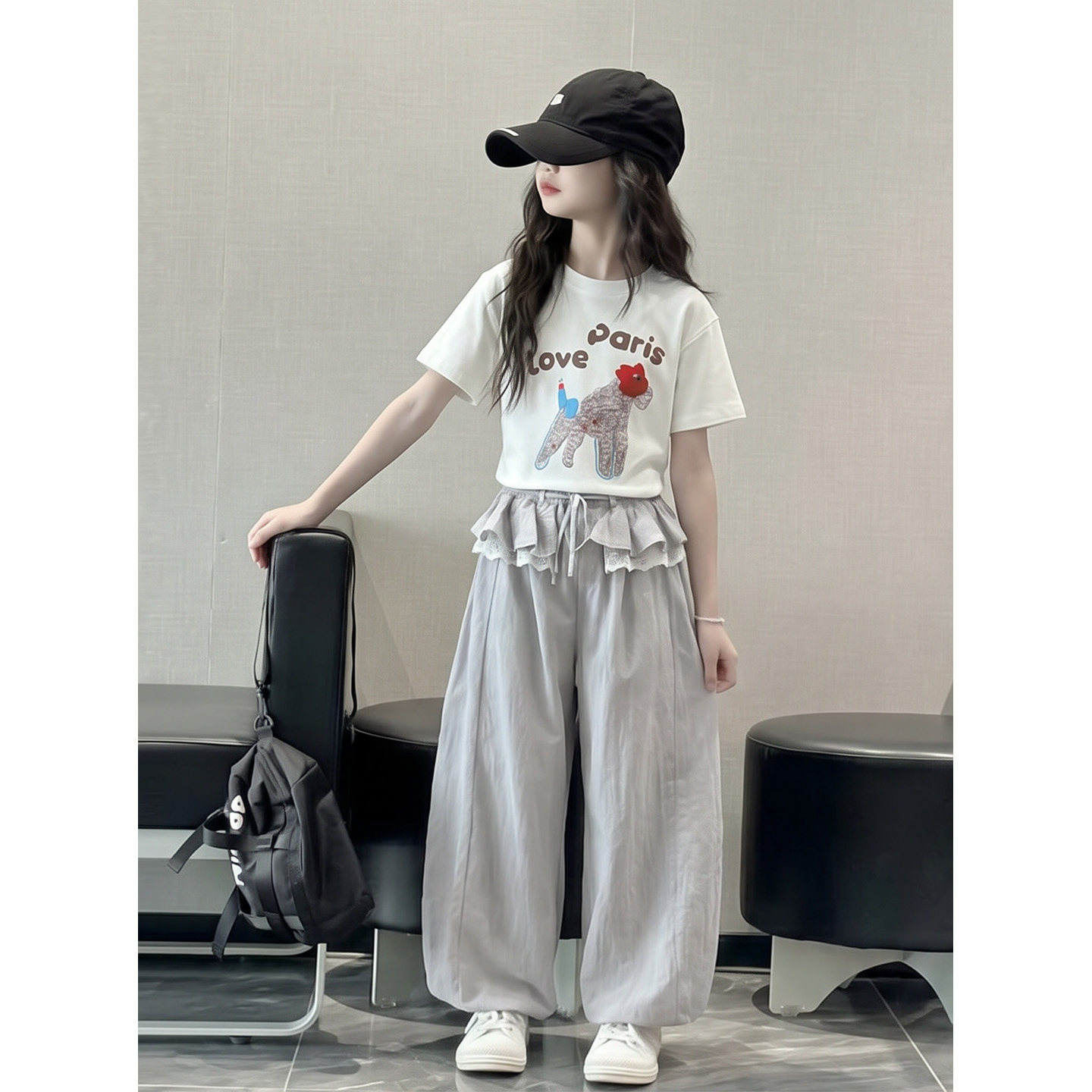 女童夏套装2026新款洋气时尚儿童短袖屁帘阔腿裤运动休闲夏天衣服