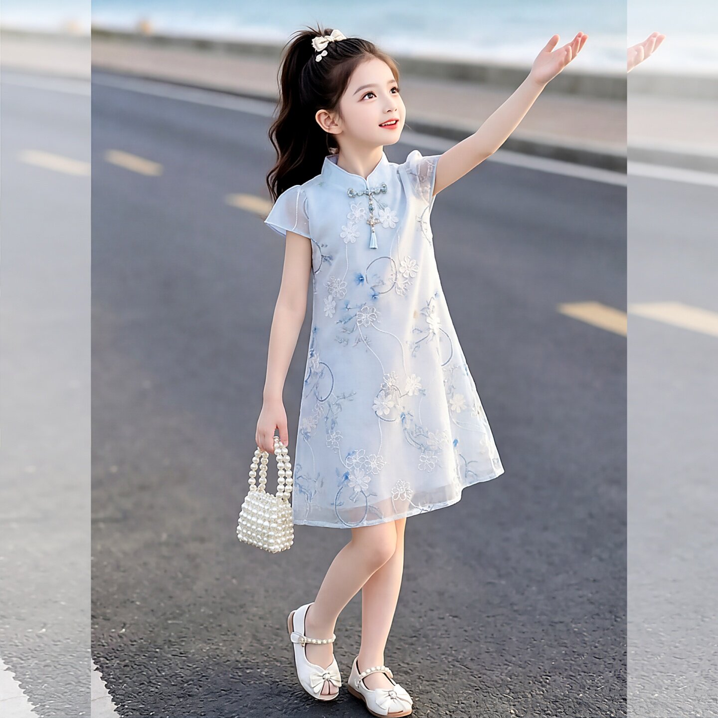 女童国风旗袍连衣裙2026新款中大童装夏季薄款汉服女孩碎花公主裙